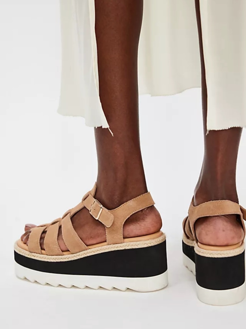 NWT FP Movement Mykonos Suede Fisherman Platform Wedge Sandals Sz 8 Vachetta